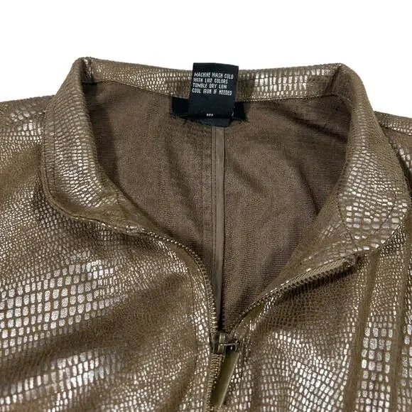 RQT Metallic Embossed Zip Jacket Womens Small Bronze Silver Shiny Faux Snakeskin - Picture 5 of 7